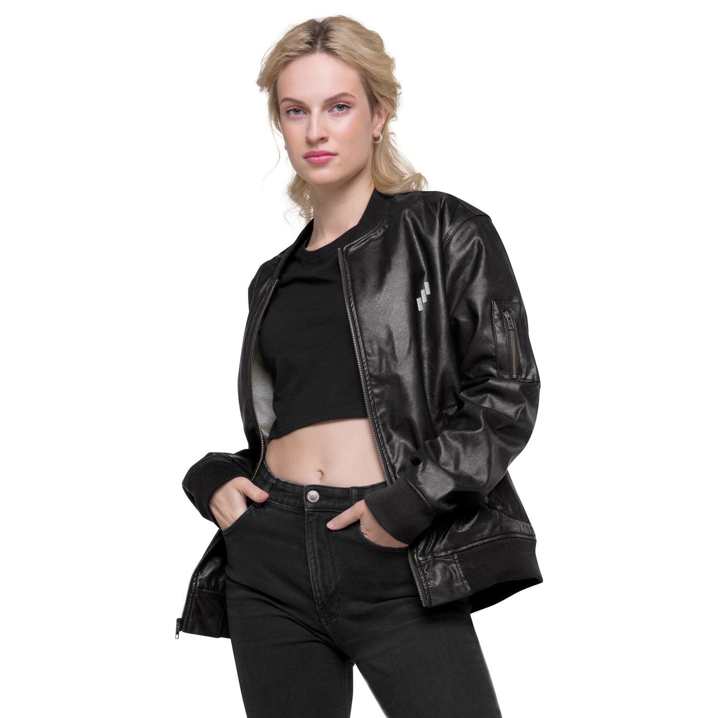 The North Trade Women's Leather Bomber Bullish Jacket